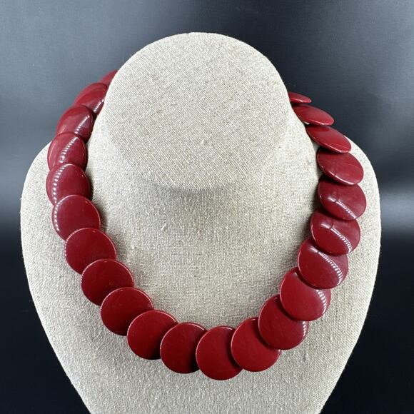 Vintage Trifari Lucite Disc Necklace Dark Red 18.5” - Picture 1 of 13